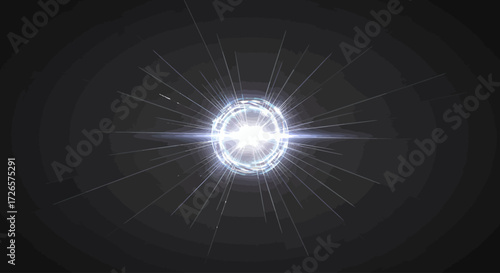 A vibrant flat design illustration depicting an abstract light effect radiating outwards from a central point, symbolizing innovation, energy, or a bright idea. 