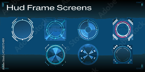 Collection of futuristic hud elements and circular interface displays for sci fi applications