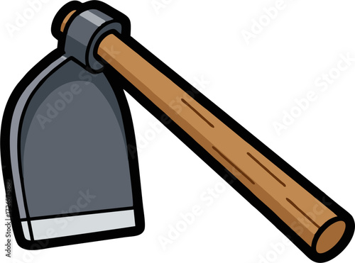 Cartoon Illustration of a Simple, Classic Gardening Hoe