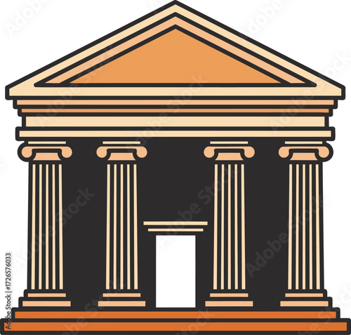 Illustration of a classical temple-like building with columns and a pediment.