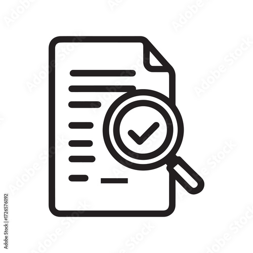 with Text, Magnifying Glass and Check Mark Icon in Black Outline