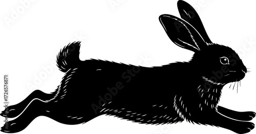 Tableau sur toile Dynamic black rabbit silhouette captured mid-leap showcasing speed and agility w