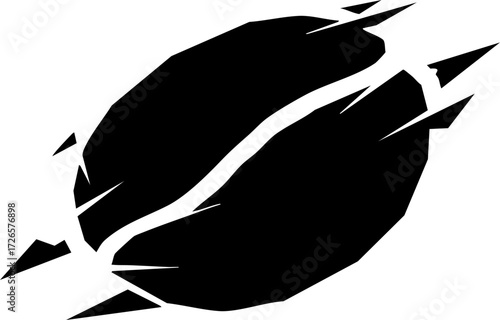 Schilderij op canvas Dynamic black coffee bean icon bursting with energy, symbolizing bold flavor and invigorating caffeine kick for modern brands