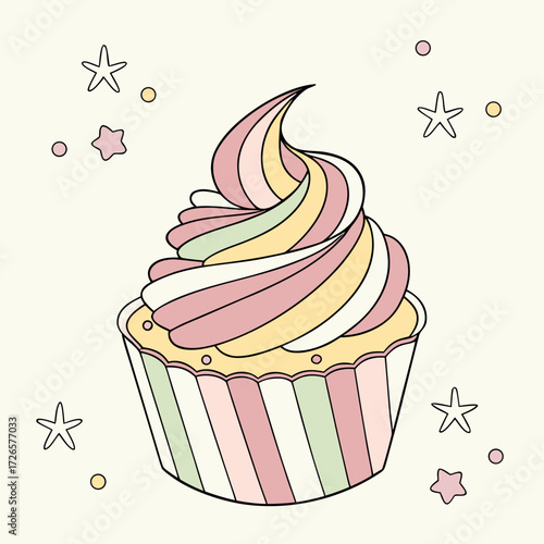 Pastel cupcake with stars and sprinkles