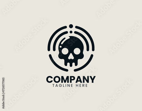 Vector logo skull inside circular target symbol with modern abstract design style