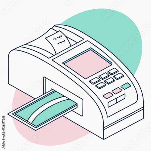 Isometric point of sale terminal with colorful background