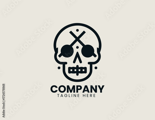 Vector logo minimalist skull with arrow and cross details in bold abstract design