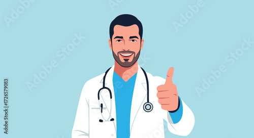 Confident Male Doctor Giving Thumbs Up for Healthcare Success