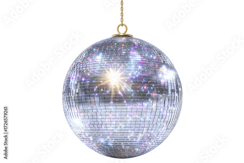 A Happy New Year disco ball shining with sparkles, isolated on a transparent background.