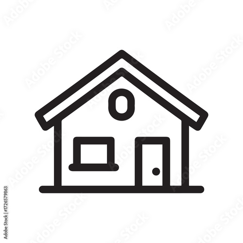 Black and White Minimalist House Icon with Door and Window Detail