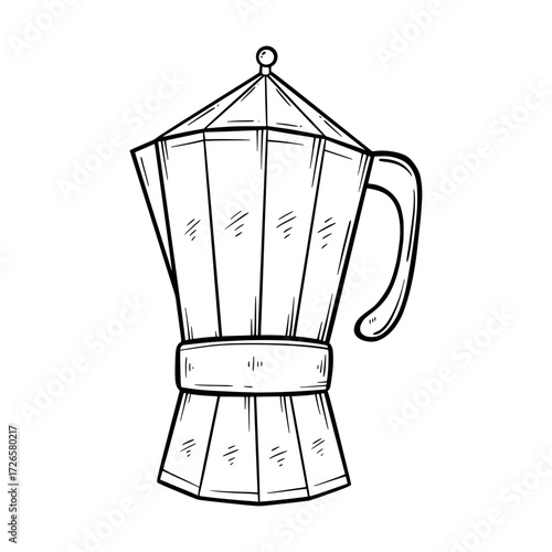 Hand Drawn Classic Moka Pot Stovetop Espresso Maker Line Art Sketch