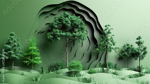 Green world paper cutout style with copy space for Earth Day and Environment Day concept