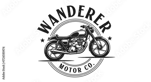 Vintage Wanderer Motor Co. Logo Featuring a Classic Motorcycle Design Aesthetic