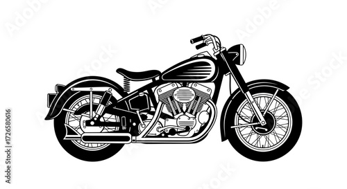 Classic motorcycle vector illustration with vintage aesthetic in black and white color