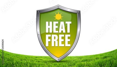 Green shield with text heat free
