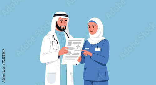 Healthcare Professionals Discuss Patient Care with Medical Reports in a Clinic Setting