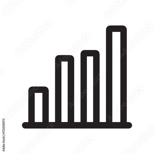 Black Outline of Ascending Bar Chart, Isolated on White Background