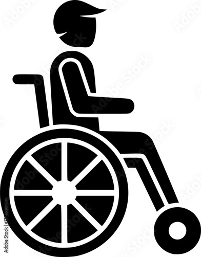 a black and white icon of a person in a wheelchair
