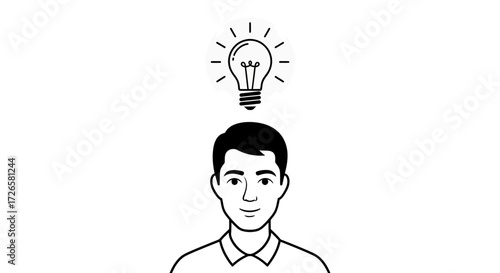 Illustration of a man with a lightbulb above his head symbolizing an idea or inspiration