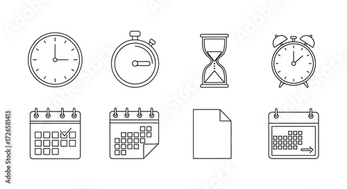 Timeless design showing a clock, stopwatch, hourglass and calendars icons illustrating deadlines