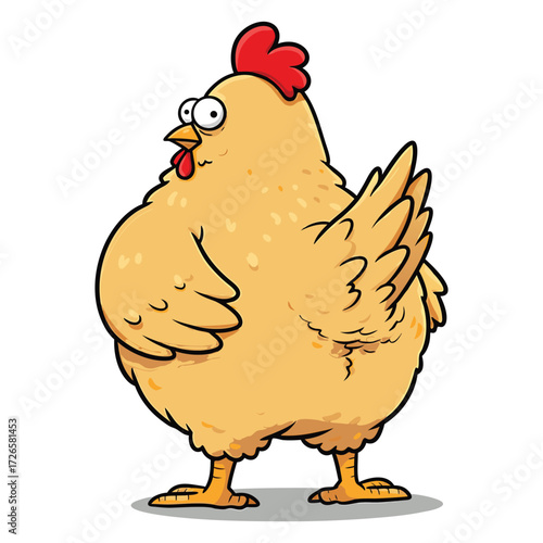 Funny cartoon chicken with bulging eyes and plump body bird fowl