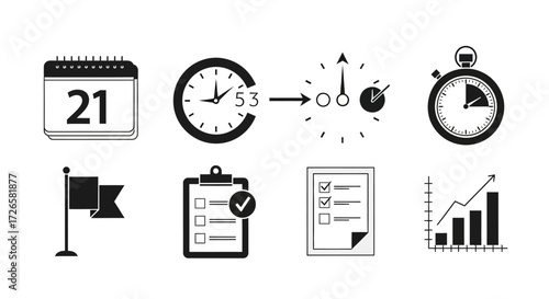 Business planning and time management strategy icons, productivity and organization concept,
