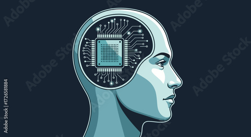 Illustration of Artificial Intelligence Concept with Human Head and Computer Chip Representing