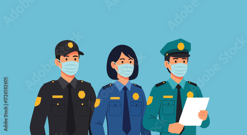 Diverse Emergency Responders in Uniform Wearing Masks During Crisis