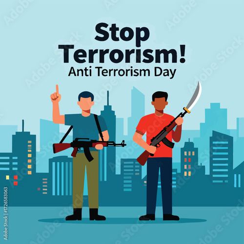 Anti Terrorism Day Campaign Illustration with Peaceful Protesters