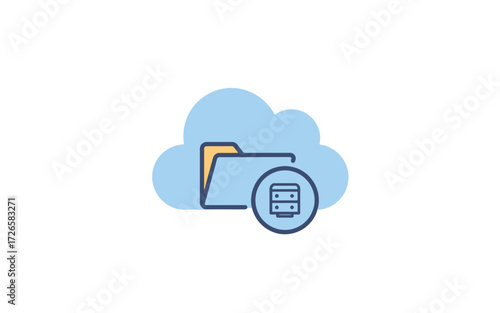 Cloud storage folder icon with server, showing data storage in the cloud.