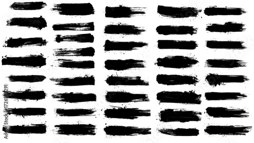 Straight thick vector lines. Black hand drawn brushstroke text boxes.