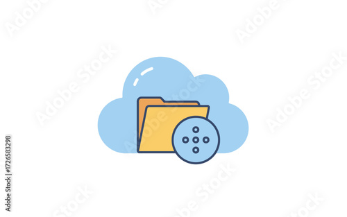 Cloud storage icon with a folder and a share or connection symbol, representing data management and online services.