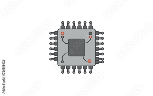 Illustration of a central processing unit (CPU) with pins, used in electronic devices.