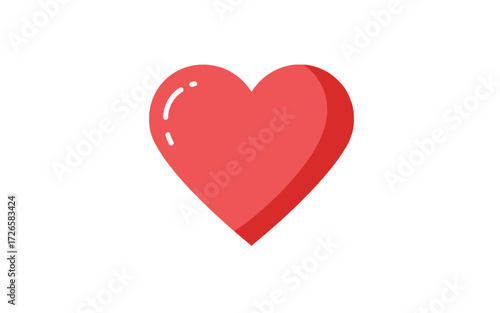 A simple red heart icon with a glossy highlight, symbolizing love, affection, and romance on a white background.