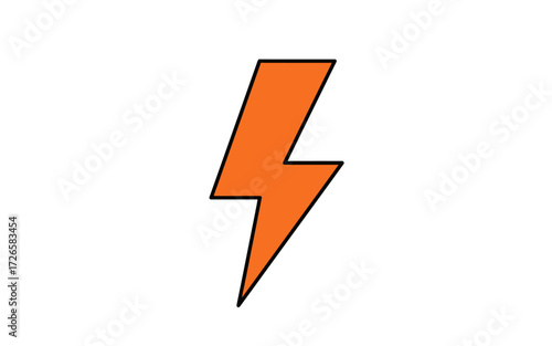 A simple graphic illustration of an orange lightning bolt with a black outline on a white background.