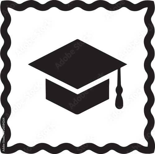 Simple black and white graduation cap icon symbolizing academic achievement and education milestone silhouette