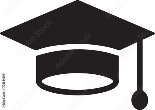 Simple black and white graduation cap icon symbolizing academic achievement and education milestone silhouette