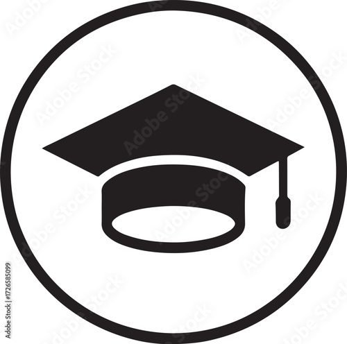 Simple black and white graduation cap icon symbolizing academic achievement and education milestone silhouette