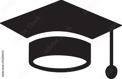 Simple black and white graduation cap icon symbolizing academic achievement and education milestone silhouette