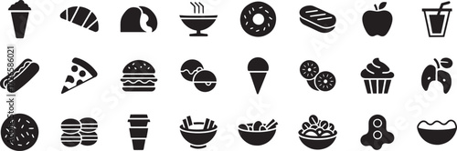 Cartoon Food Icons, Snack Symbol Vector, Dessert Clipart Cartoon, Ice Cream Icon Set, Donut Cartoon Vector, Fast Food Illustration, Cake Icon Cartoon, Candy Cartoon Vector, Food Silhouette Icons, Cart