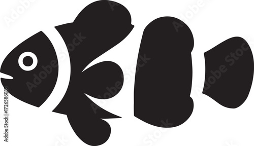 Cute clown fish silhouette on white background.