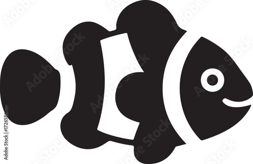 Cute clown fish silhouette on white background.