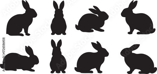 Rabbit Silhouette Icons, Bunny Cartoon Vector, Rabbit Illustration Clipart, Bunny Black White Icons, Pet Rabbit Cartoon, Easter Bunny Vector, Cute Rabbit Silhouette, Cartoon Animal Bunny, Symbolic Rab