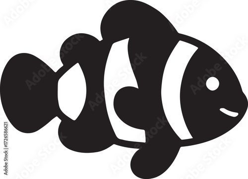 Cute clown fish silhouette on white background.