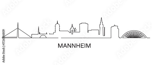Mannheim Line Art skyline. Black Mannheim city. with white background