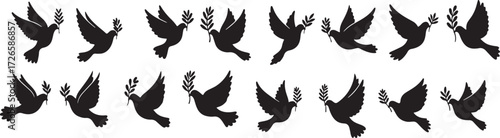 Dove Silhouette Vector, Peace Bird Icons, Flying Dove Cartoon, Cartoon Bird Symbol, Love Bird Silhouette, Pigeon Icons Vector, Wedding Dove Cartoon, Flying Bird Illustration, Dove Black Silhouette, Ca