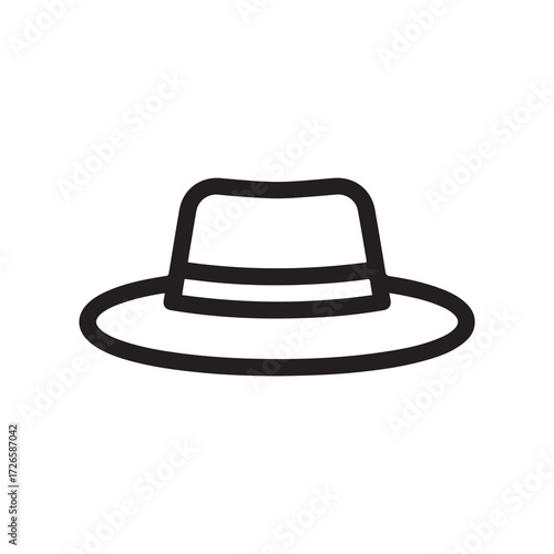 Simple Black Outline Drawing of a Fedora Style Hat on White Background