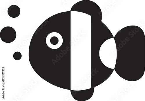 Cute clown fish silhouette on white background.
