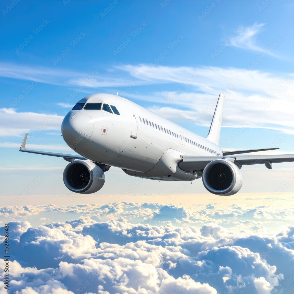 Obraz premium Airplane soaring above fluffy clouds