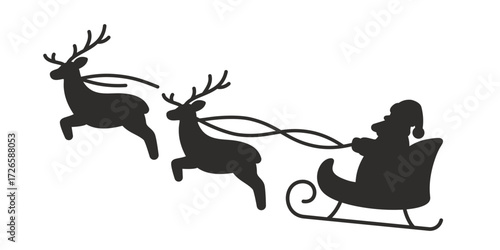 Santa and reindeer silhouette flat style
